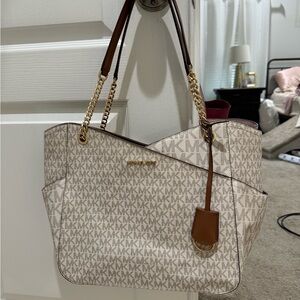 Michael Kors Cream and Brown Women's Tote Bag